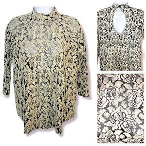 Mesh Floral Top Ivy Jane Rose Lace Netting Blouse Cream Black XS